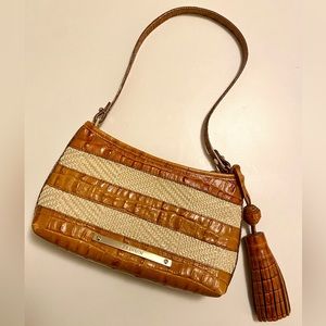 Brahmin Raffia and embossed leather shoulder bag
